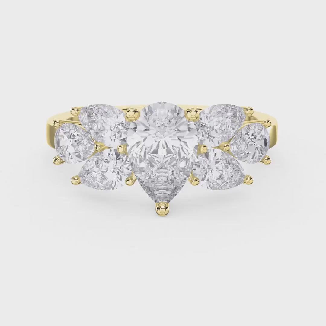 Floral Cocktail Cluster Design Pear Shape Diamond Ring, product video