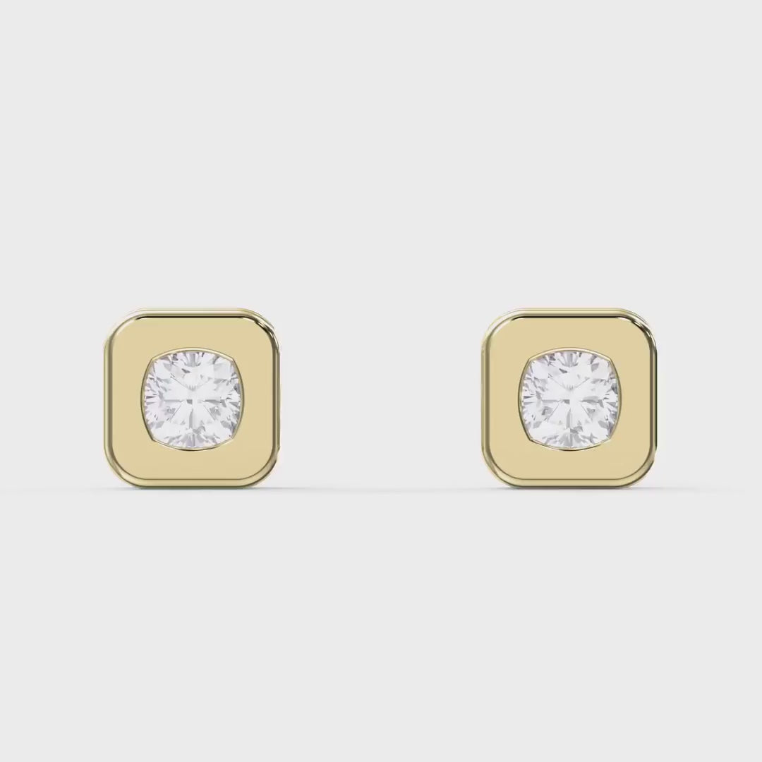 Bezel Set Round Diamond Stud Earrings, product video