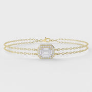 Diamond Bracelet Chain with Emerald Cut Halo Centre, Double Chain Elegant Design, product video