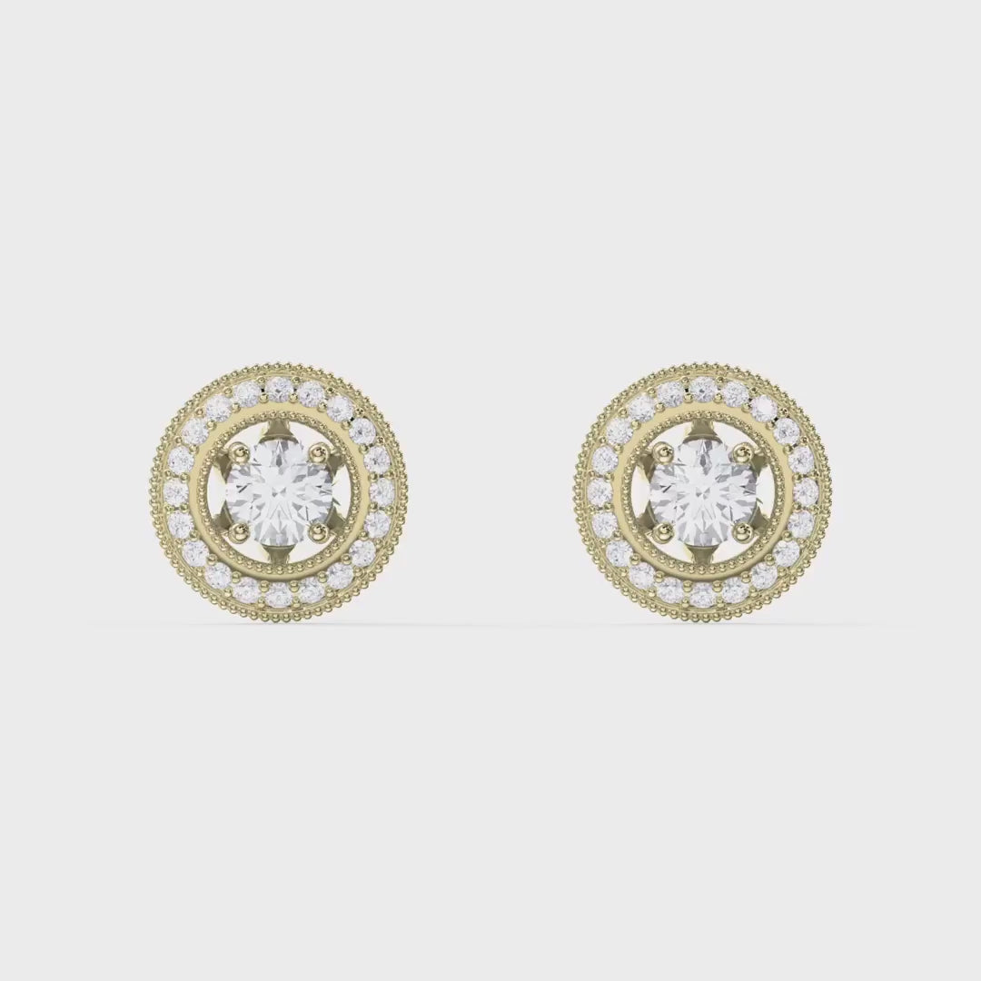 Round Diamond Halo Design Earrings, product video