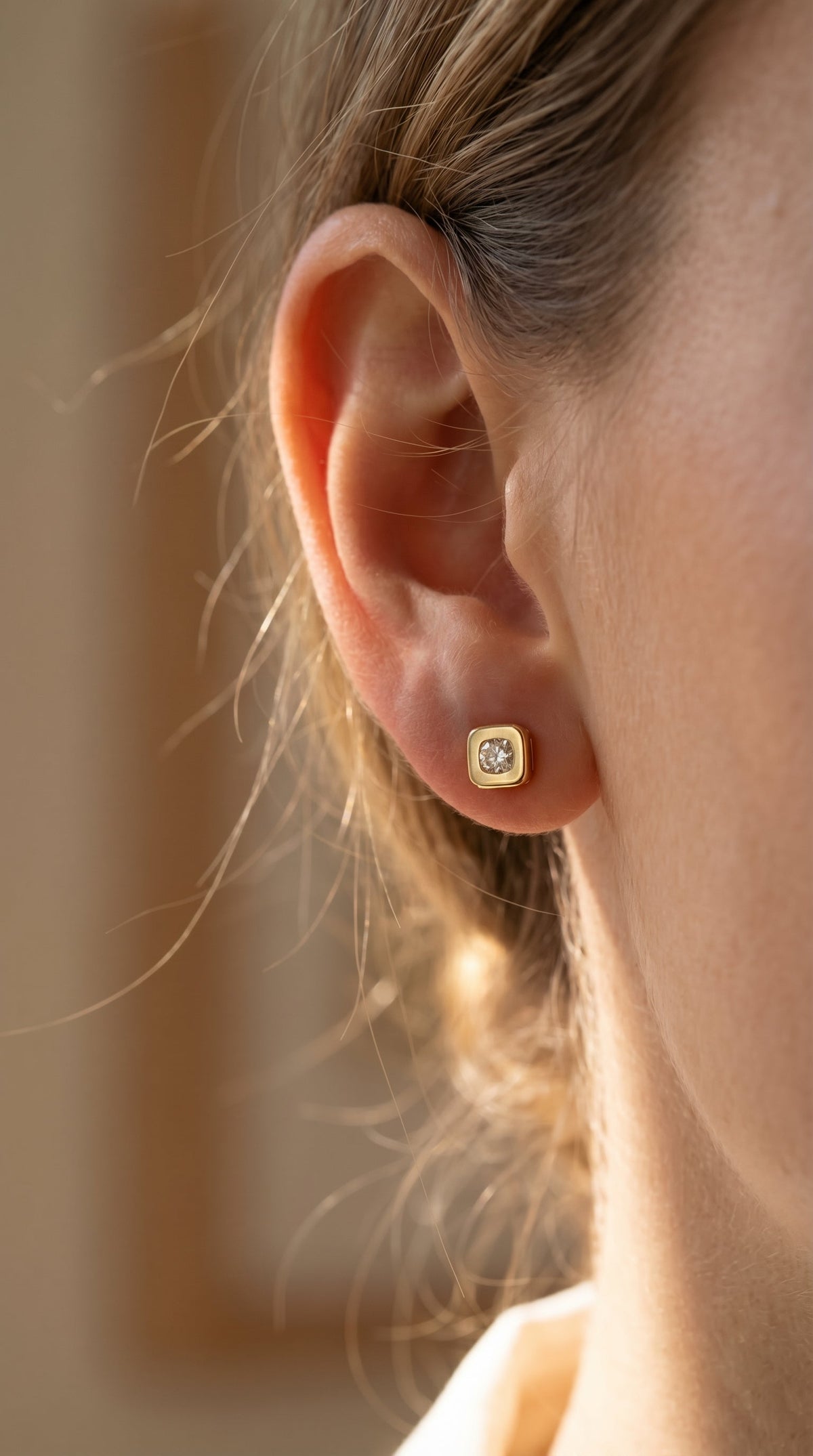 Bezel Set Round Diamond Stud Earrings, view 2