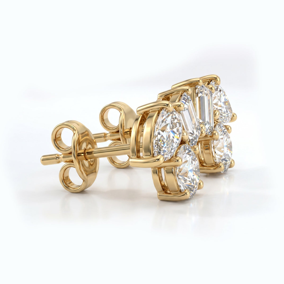 Multi Shape Diamond Cluster Stud Earrings, view 4