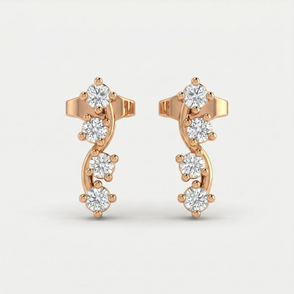 Minimalist Round Diamond Curved Stud Earrings, view 6