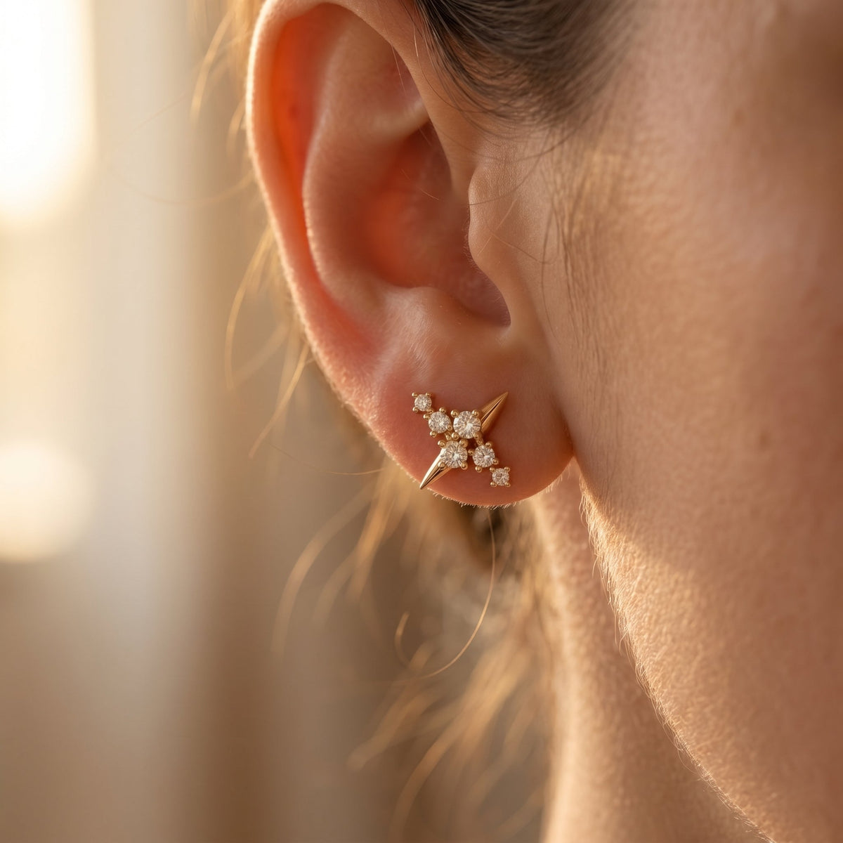 Celestial Diamond Cluster Stud Earrings, view 2