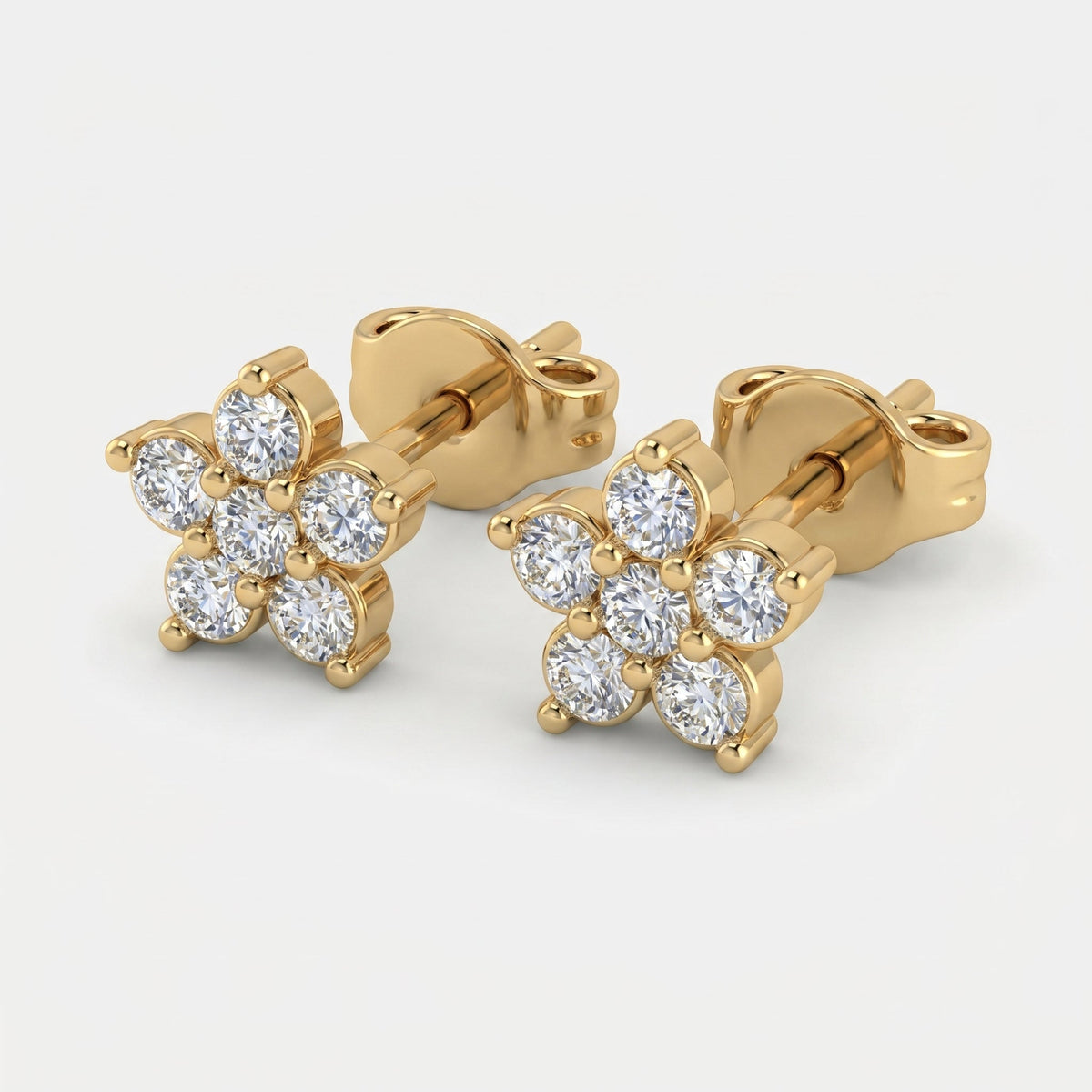 Round Diamond Flower Cluster Stud Earrings, view 3