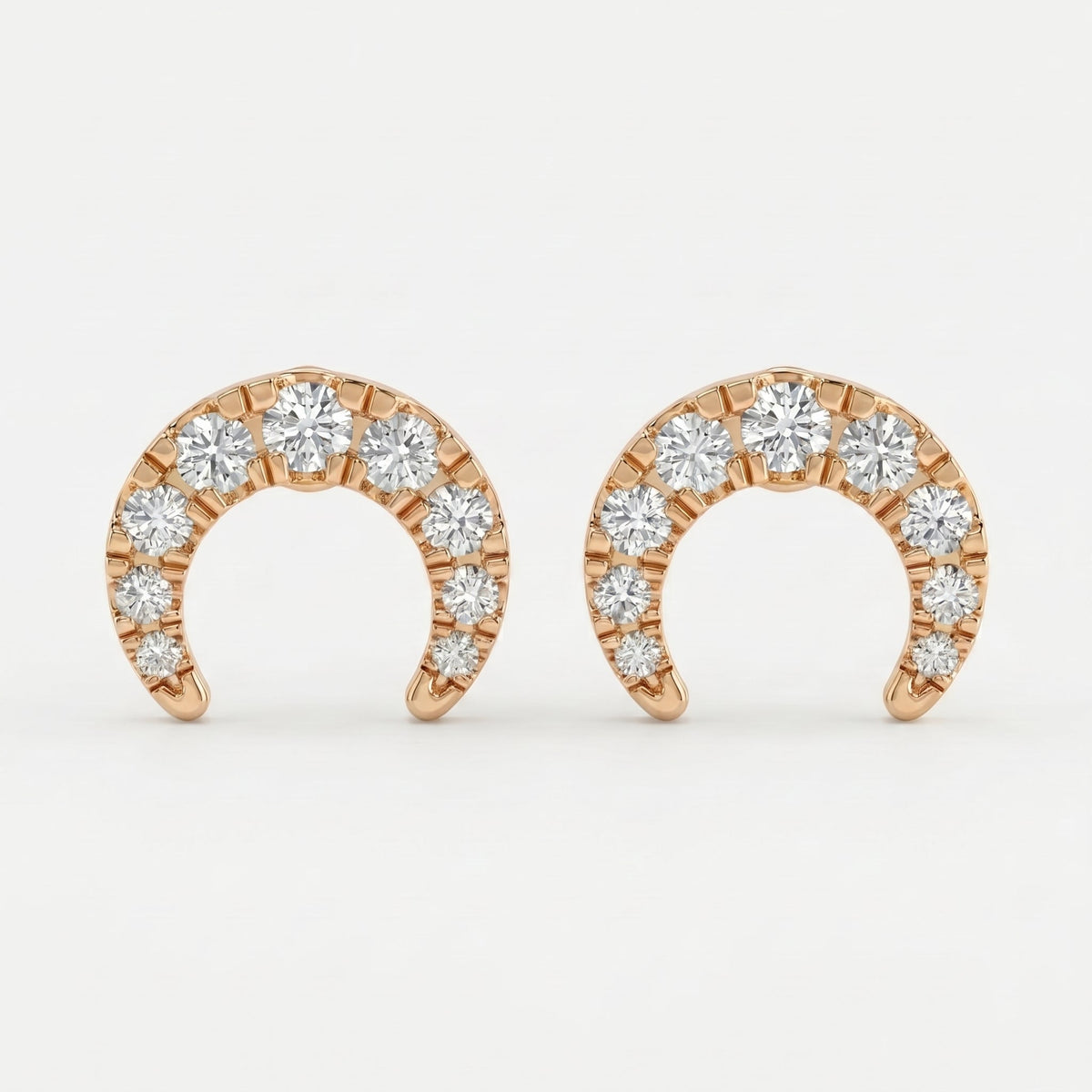 Curved Diamond Crescent Stud Earrings, view 5