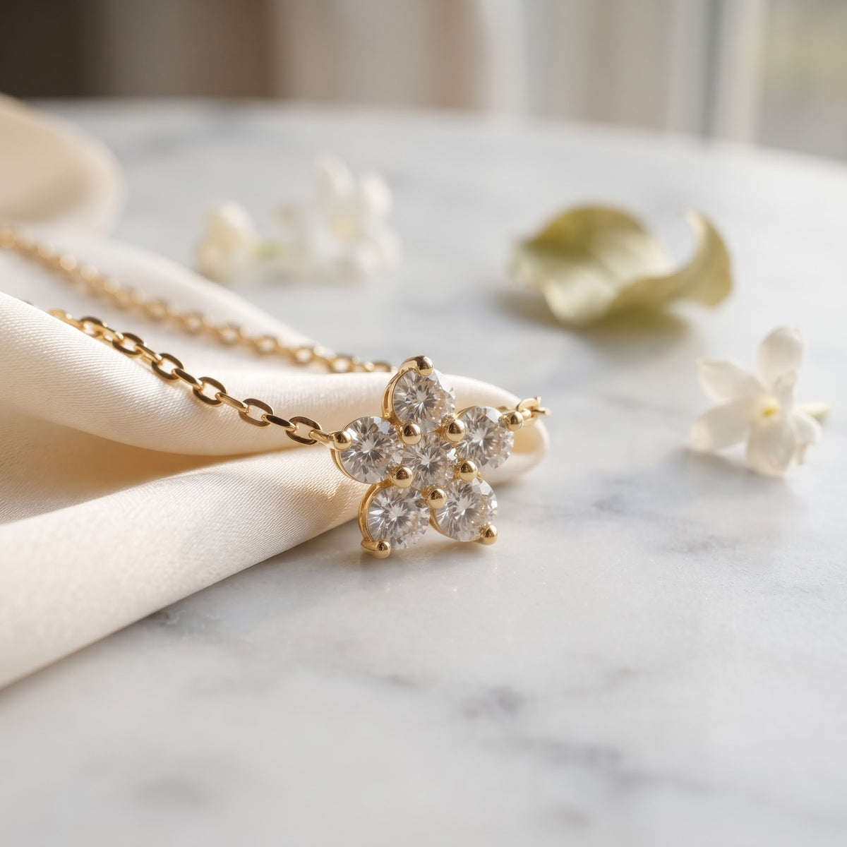Round Brilliant Lab Diamond Flower Pendant Necklace, image 3