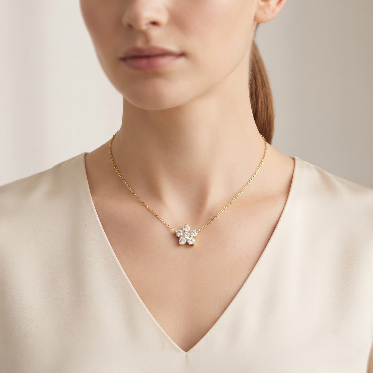 Round Brilliant Lab Diamond Flower Pendant Necklace, image 4