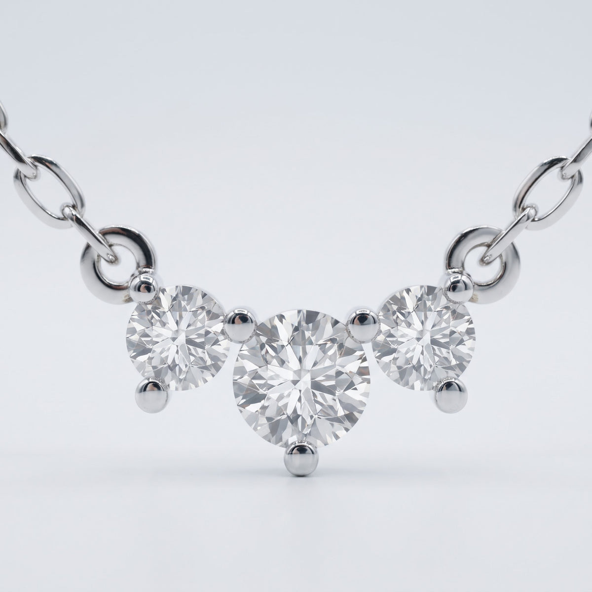 Round Brilliant Lab Grown Diamond Three-Stone Pendant Necklace, image 2