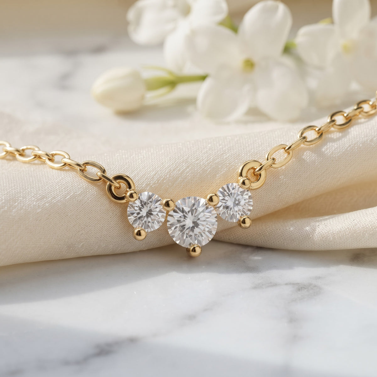 Round Brilliant Lab Grown Diamond Three-Stone Pendant Necklace, image 5
