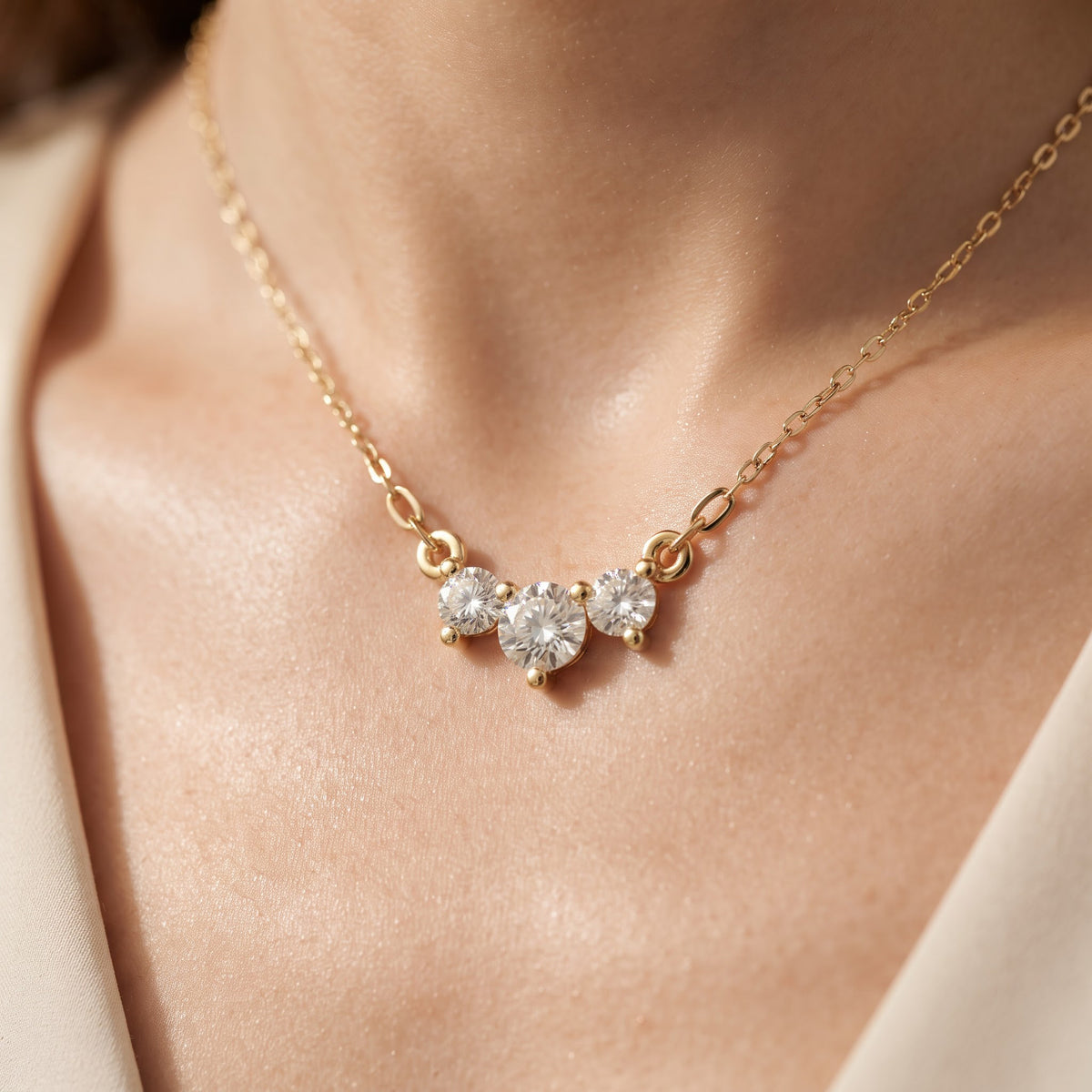 Round Brilliant Lab Grown Diamond Three-Stone Pendant Necklace, image 6