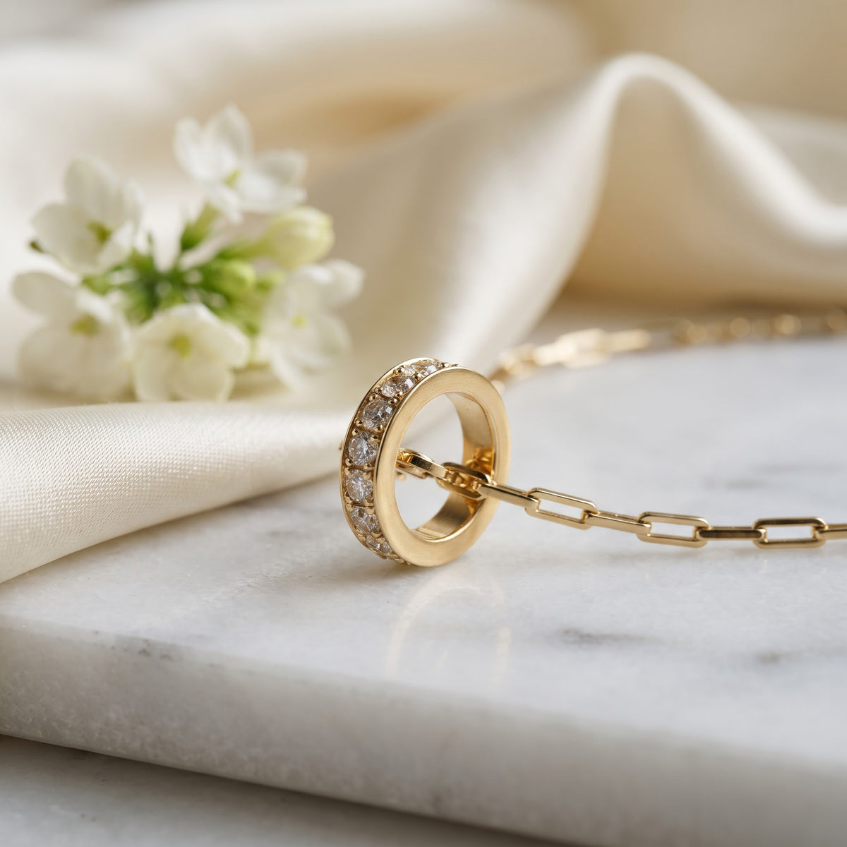 Round Diamond Circle Ring Pendant Necklace, image 3