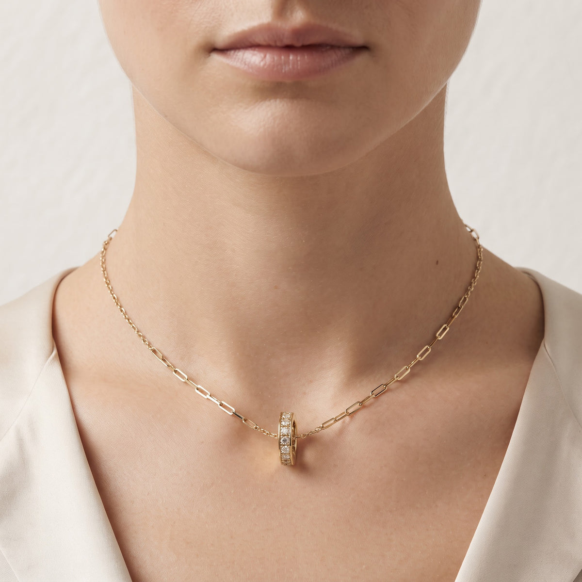 Round Diamond Circle Ring Pendant Necklace, image 4
