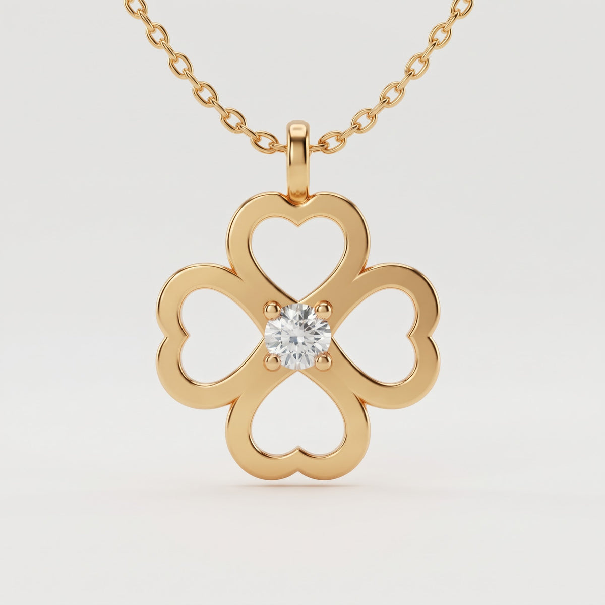 Round Diamond Clover Four Leaf Heart Pendant Necklace