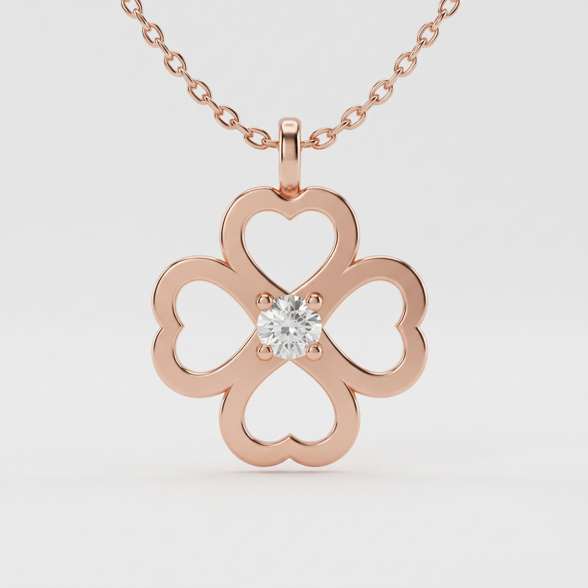 Round Diamond Clover Four Leaf Heart Pendant Necklace, image 3