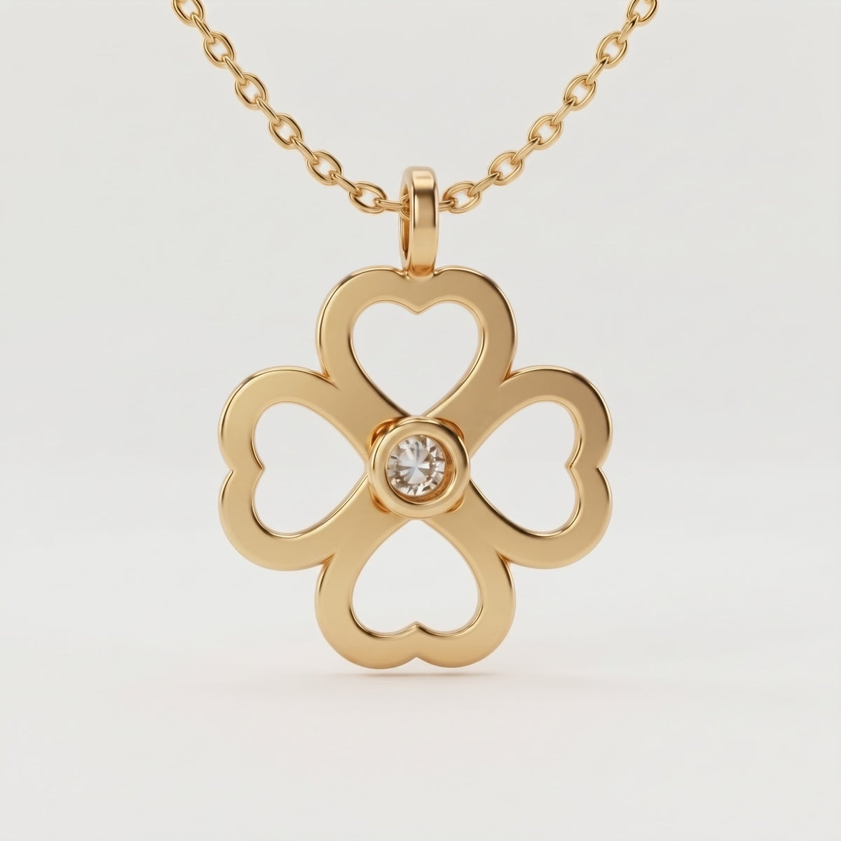 Round Diamond Clover Four Leaf Heart Pendant Necklace, image 6