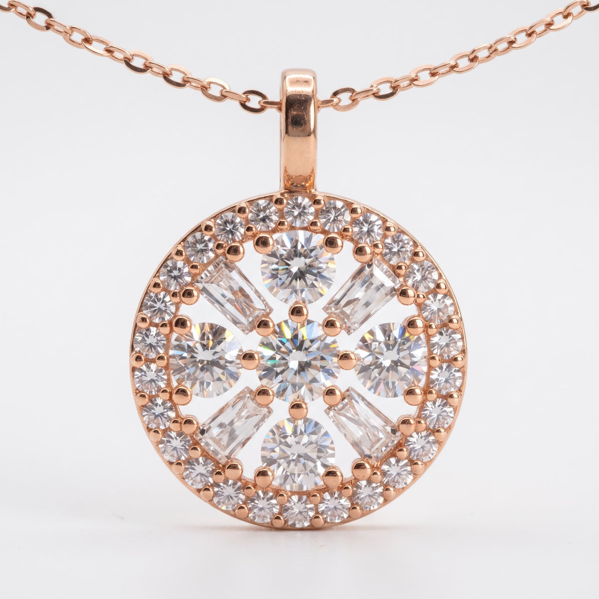 Round Diamond Cluster Halo Pendant Necklace