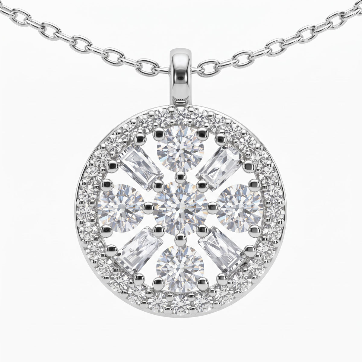 Round Diamond Cluster Halo Pendant Necklace, image 2