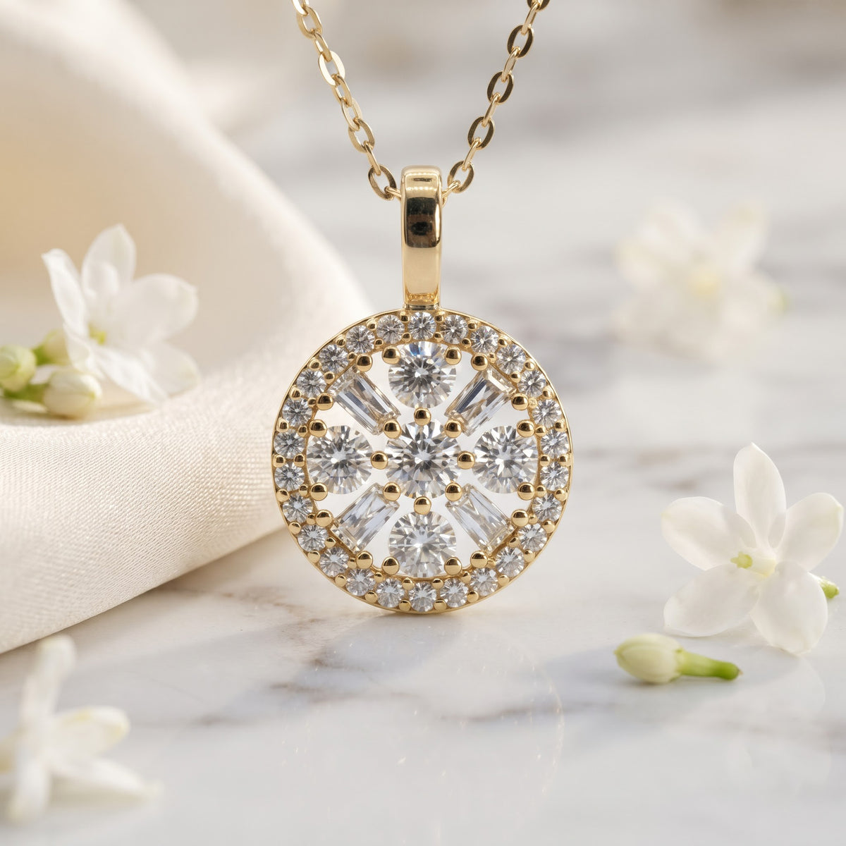 Round Diamond Cluster Halo Pendant Necklace, image 5