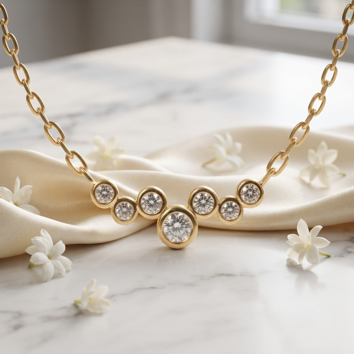 Round Diamond Cluster Pendant Necklace, image 3