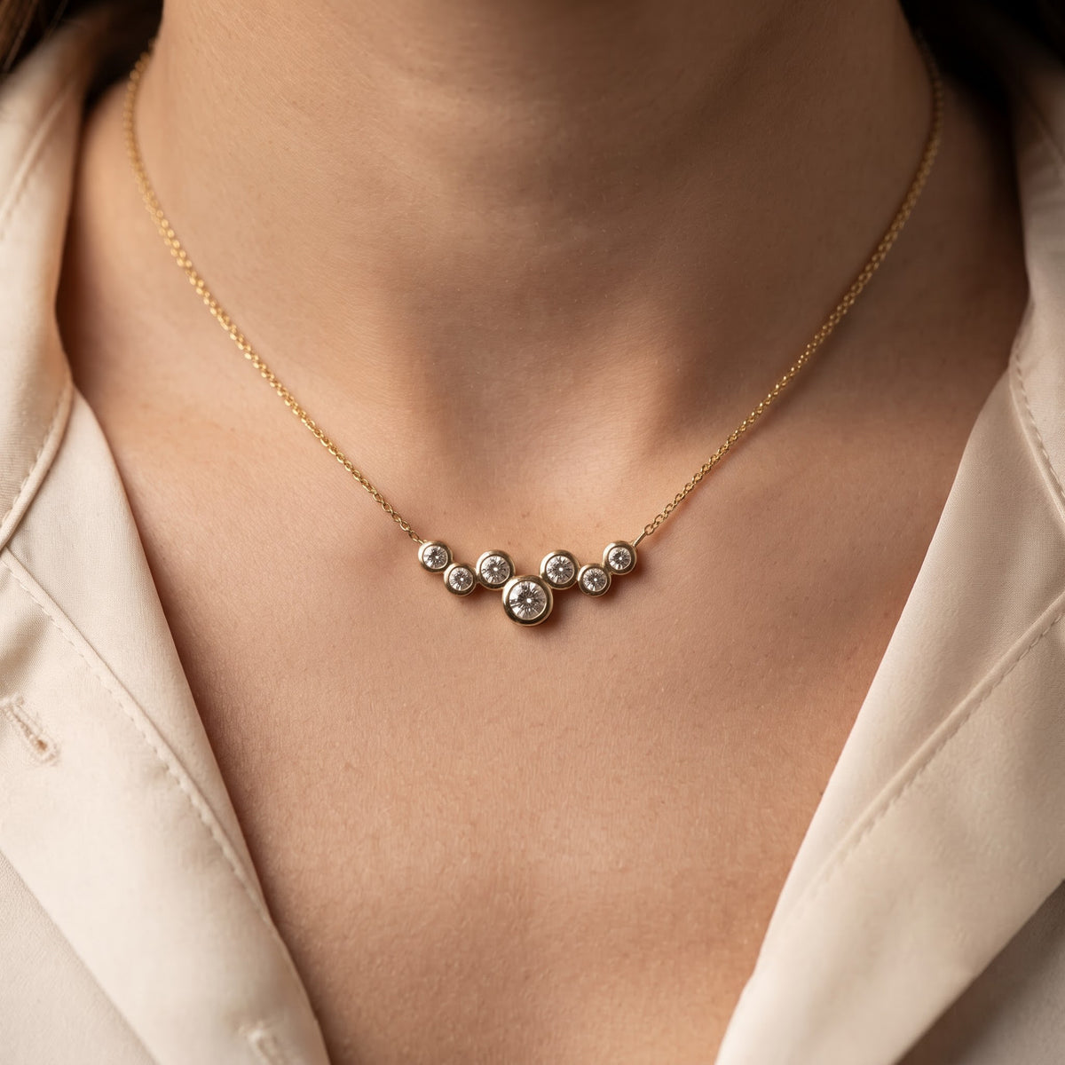 Round Diamond Cluster Pendant Necklace, image 4