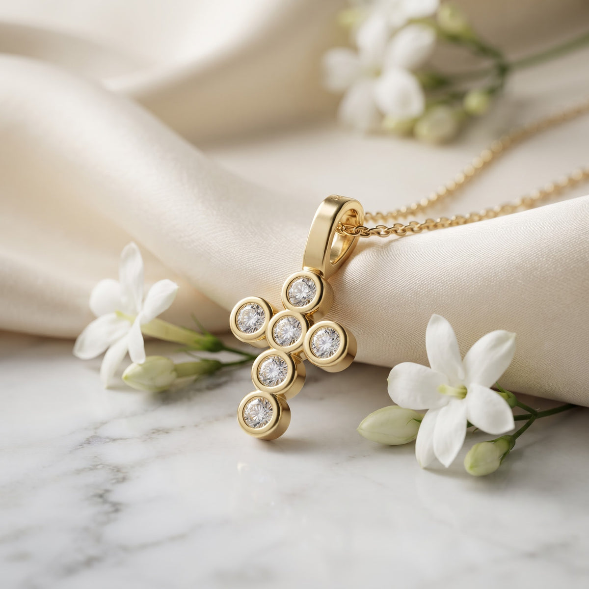 Round Diamond Cross Necklace, image 5