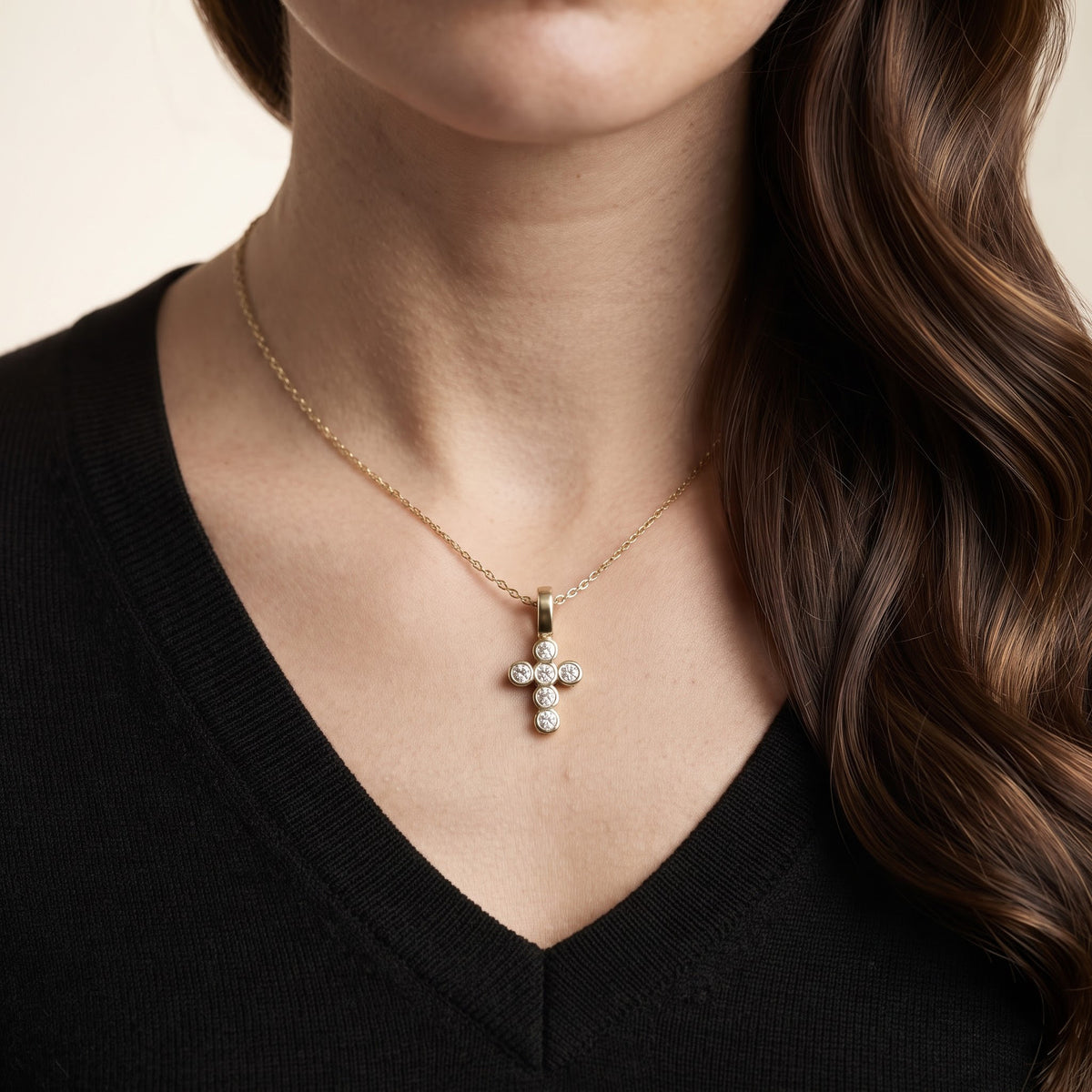 Round Diamond Cross Necklace, image 6