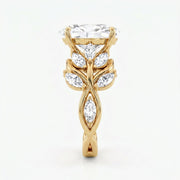 Oval Diamond Engagement Ring Nature Inspired Marquise Leaf Side Stone Ring, view 7