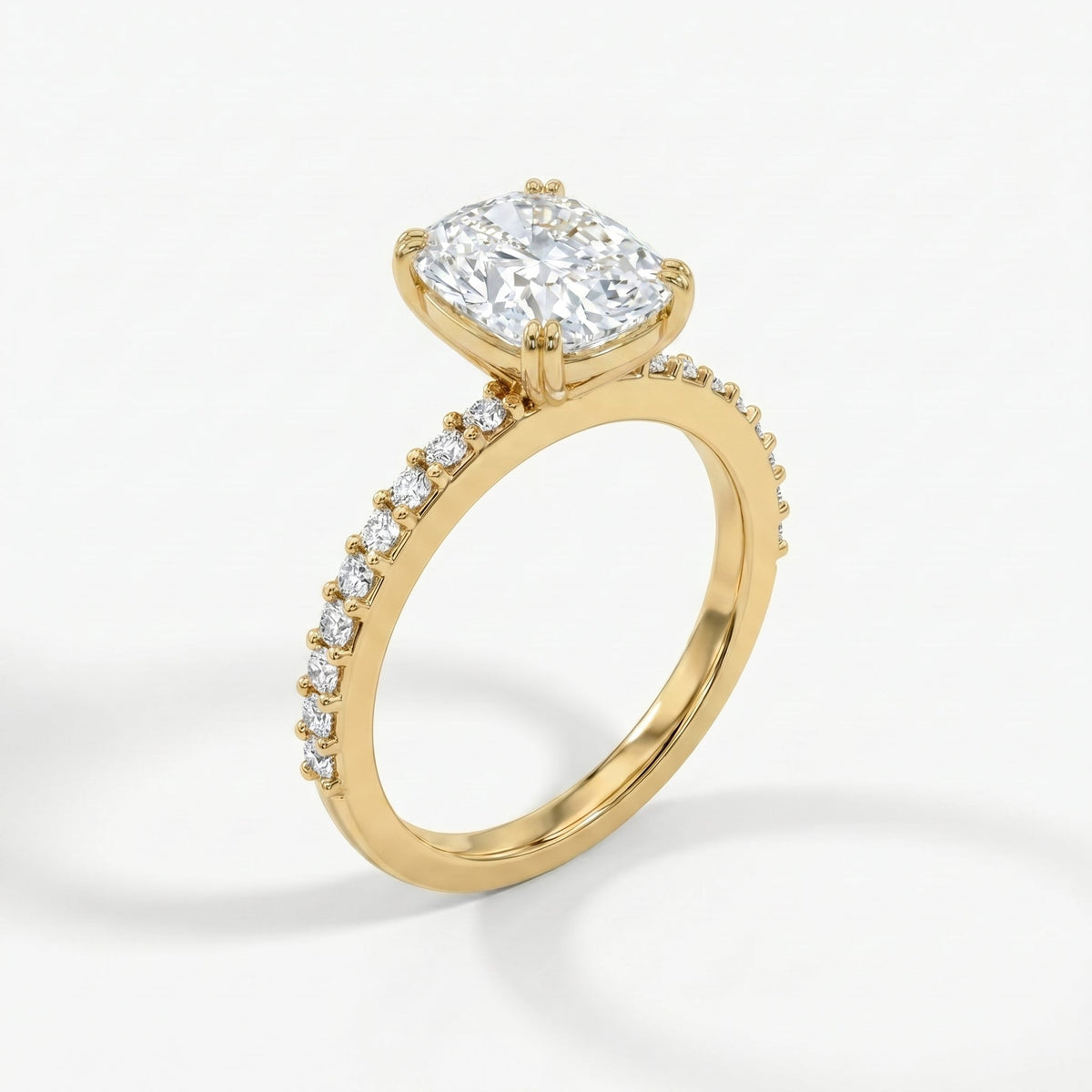 Cushion Cut Diamond Pave Side Stone Engagement Ring, view 5