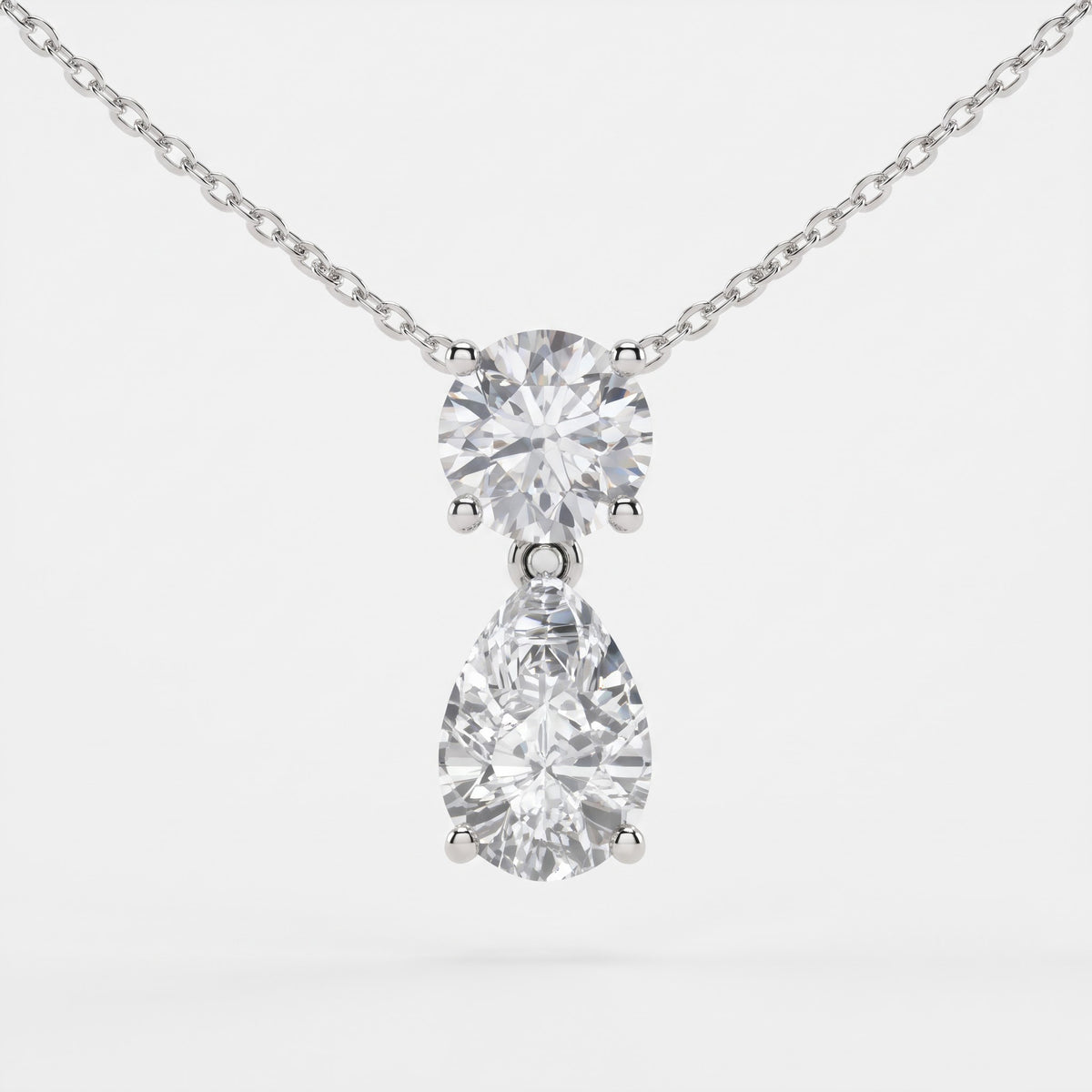 Two Stone Pear Round Dropdown Pendant, image 6