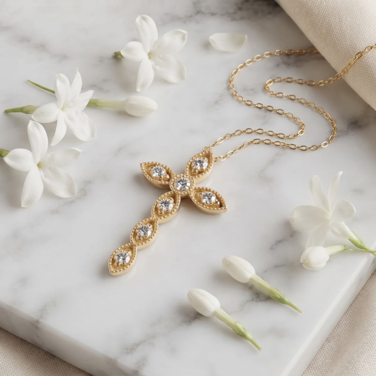 Vintage Inspired Diamond Cross Pendant Necklace, image 4