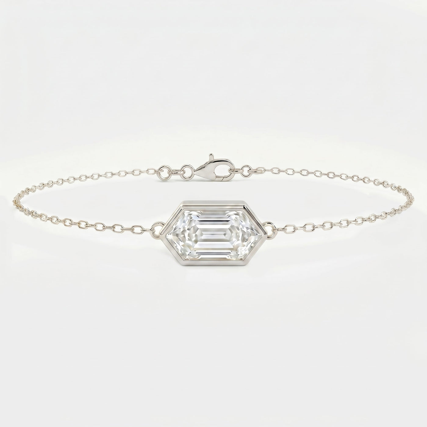 Minimalist Bezel Set Hexagon Cut Diamond Chain Bracelet, view 5