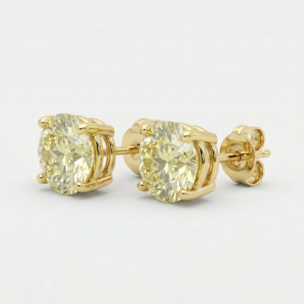 Minimalist Champagne Yellow Round Diamond Stud Earrings, view 3