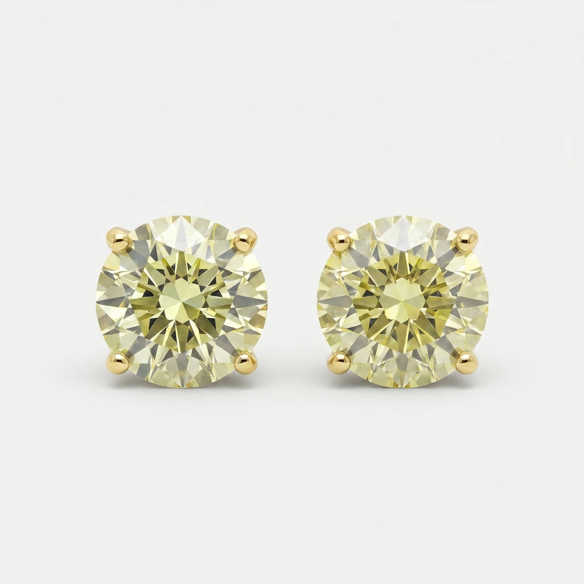 Minimalist Champagne Yellow Round Diamond Stud Earrings, view 1