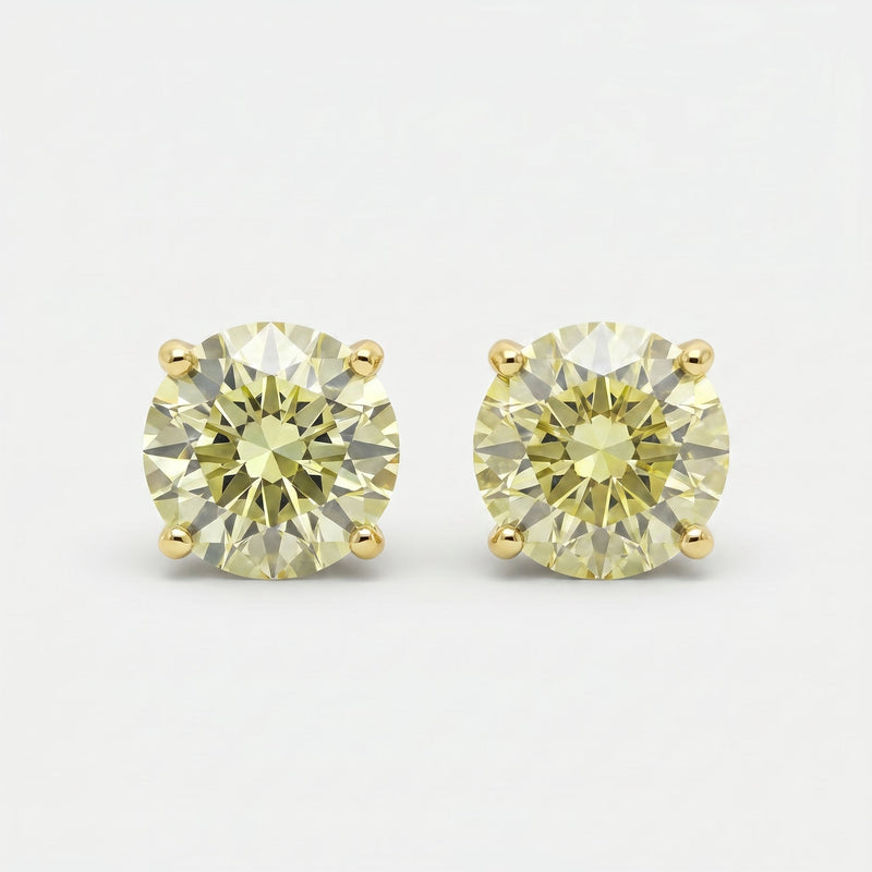 Minimalist Champagne Yellow Round Diamond Stud Earrings, view 1