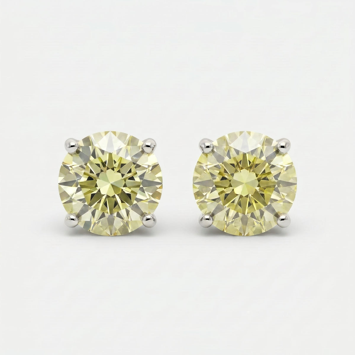 Minimalist Champagne Yellow Round Diamond Stud Earrings, view 4